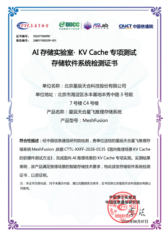 MeshFusion AI 存储实验室 KV Cache 专项测试存储软件系统检测证书